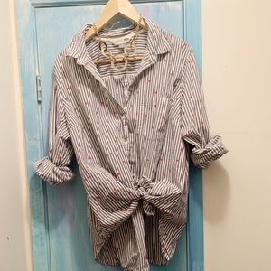 Heart pin stripe button down
